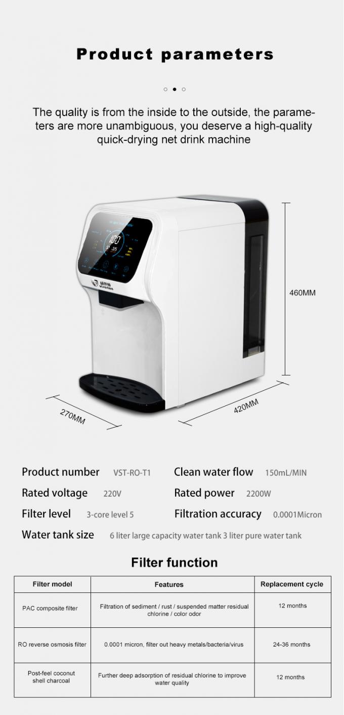 Reverse Osmosis Water Filtration Dispenser 8L Hot Water Dispenser With Filter